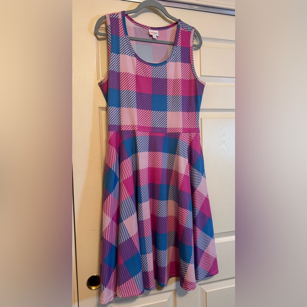 LuLaRoe Pink and Blue Checkered Dress